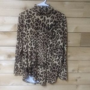 Cheetah print turtleneck.